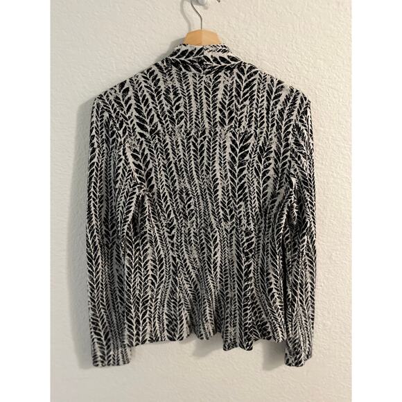 Nic + Zoe 100% Cotton PP Black White Leaf Knit Blazer Open Front Business Casual - Picture 3 of 6